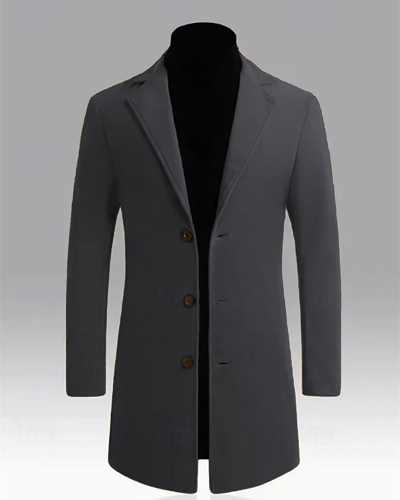 Pánské Kabát Trenčkot Dlouhý trenčkot Dovolená Denní Podzim Zima Polyester Větruvzdorné Zahřívací Svrchní oděvy Oblečení Módní Klasické Bez vzoru Kapsy Klopa Jednořadové sako s jedním knoflíkem 2025 - $36.99 –P2