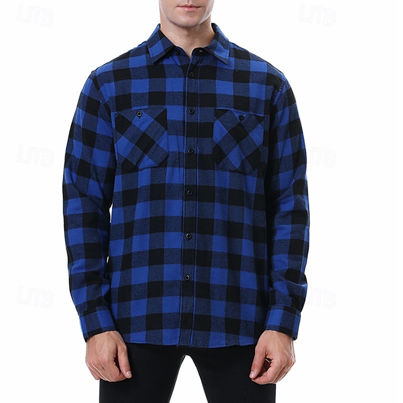 Miesten Paita Rento paita Flanellipaita Button Up paita Päällyspaita Ruudullinen Kausaliteetti Päivittäin Laivaston sininen Pitkähihainen Kauluskäänne 봄 & Syksy Vaatetus 2026 - $29.99 –P8