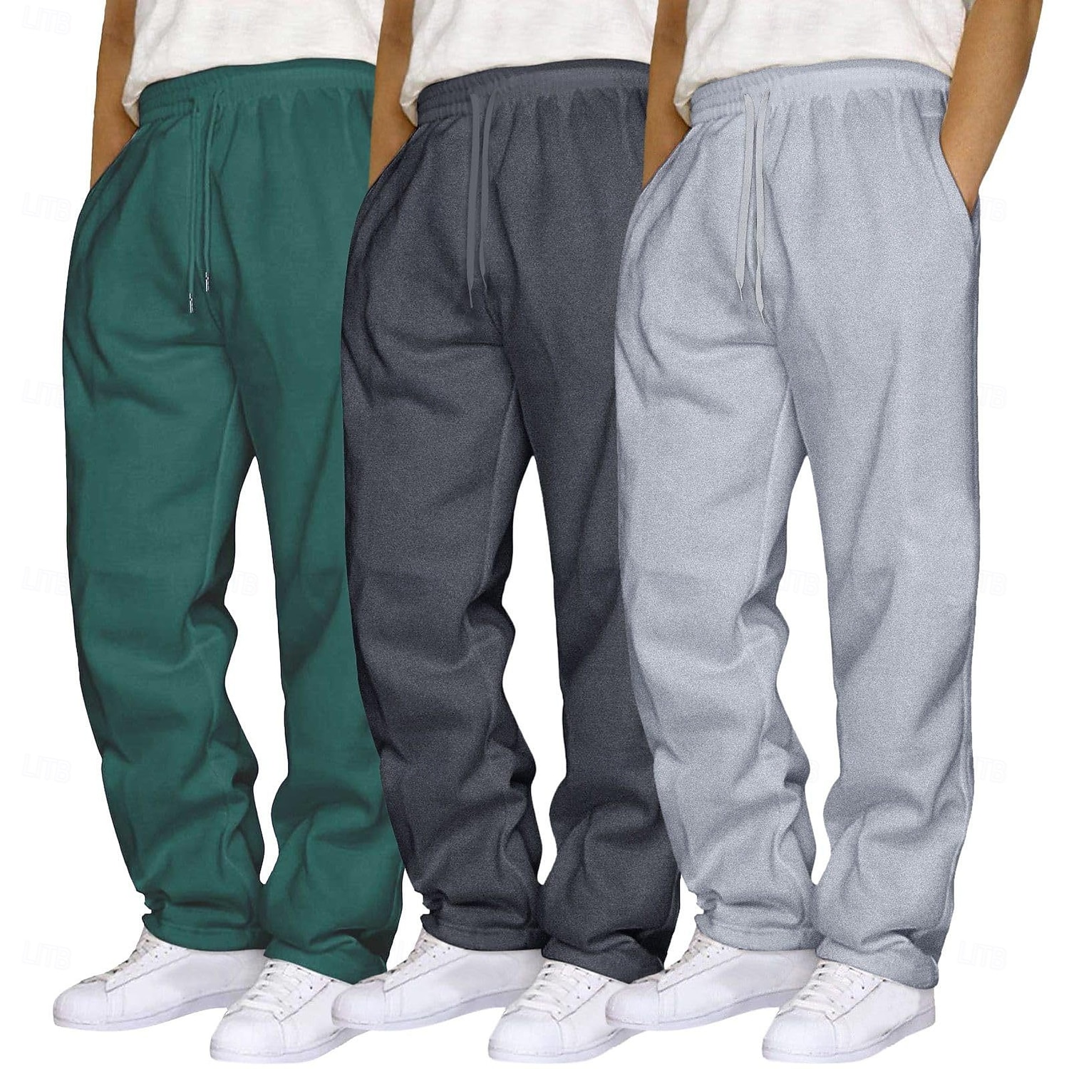3 stuks heren joggingbroeken wijde pijpen joggingbroeken open onderkant joggingbroek trekkoord elastische taille multi-pack effen ademend volledige lengte sport outdoor casual dagelijks mode 2025 - $29.99 –P11