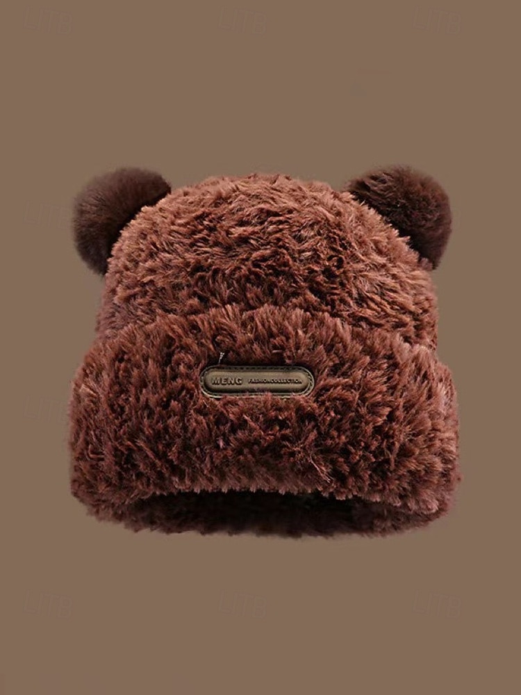 Damska świąteczna czapka nausznik z futerkiem w kształcie misia, wielofunkcyjne, przytulne, zimowe nakrycie głowy z pomponami, stylowy i ciepły dodatek świąteczny 2026 - $9.99 –P10