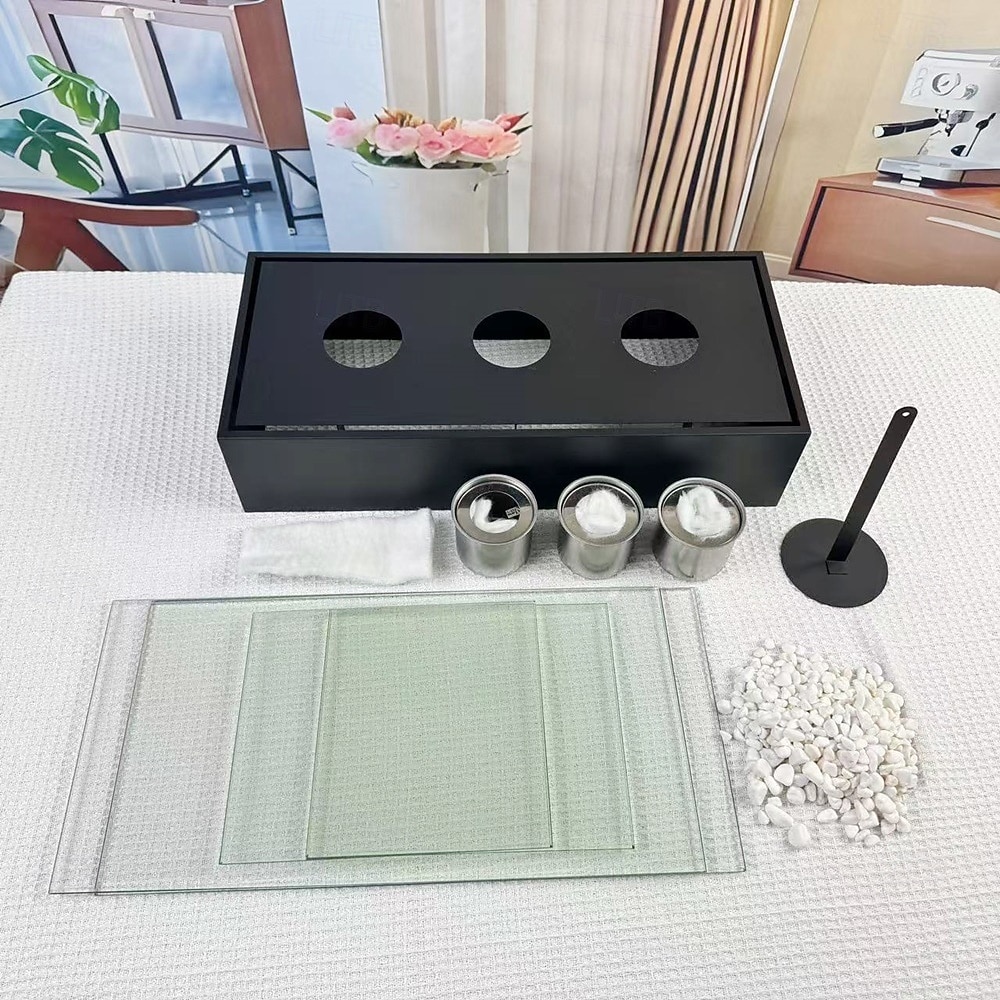 skleněný velký stolní krb přenosný ohniště s miskou na oheň, čisté hoření bioetanolu, bezodvětrávací krb pro vnitřní i venkovní terase, párty 2026 - $128.99 –P10