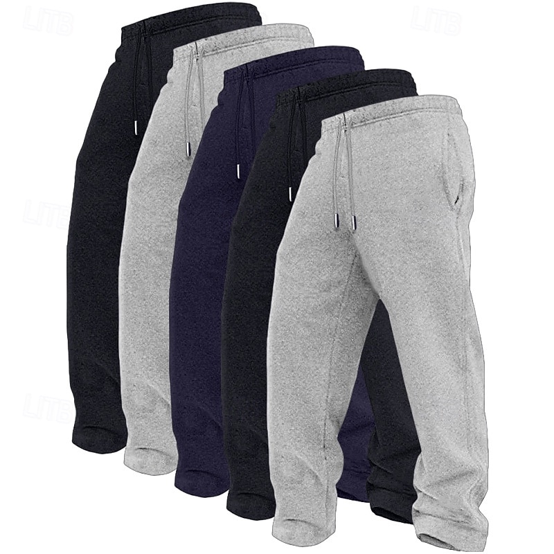 5 Stück Herren-Jogginghose mit geradem Bein, Fleece-Hose, Freizeithose, Kordelzug, elastischer Bund, Mehrfachpackung, einfarbig, bequem, volle Länge, Outdoor, Reisen, Alltag, Urlaub, Mode 2026 - $59.99 –P5