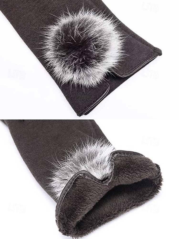 Guantes táctiles navideños para mujer con pompones de piel sintética de conejo, tejido de poliéster cálido, varios colores, perfectos para la moda de invierno y regalos navideños. 2026 - $11.99 –P9