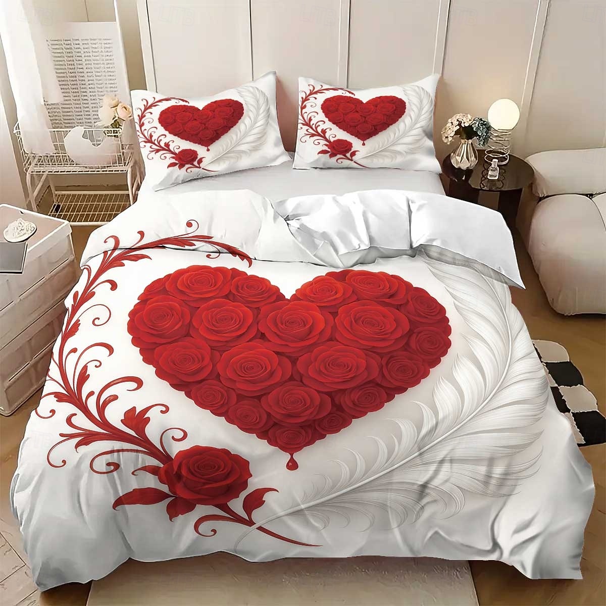 Heart Rose Print 3-Piece Down Duvet Cover Set for Large Bed, Soft Short Fluffy Comforter Cover with 2 Pillowcases – Hotel & Guest Room Bedding, Cozy & Comfortable 2026 - $37.99 –P8