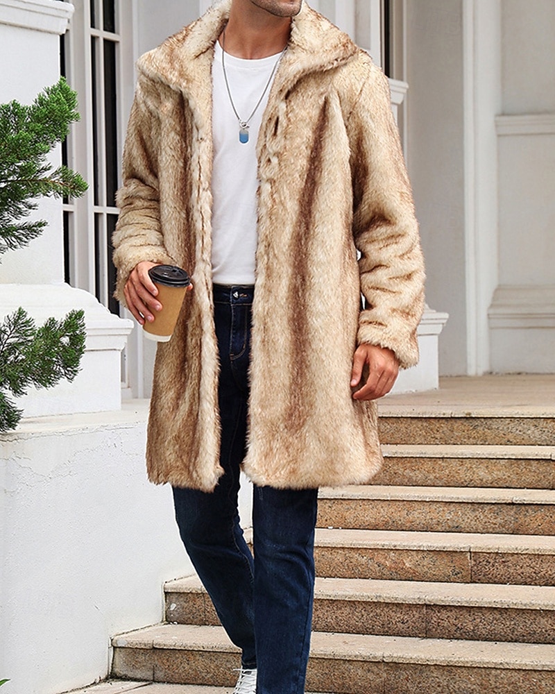 Herren Winterjacke Kunstpelzmantel Urlaub Täglich Thermowarm Fleece Herbst Winter Einfach Mode Streetwear Revers Lang Kamel Dunkelgrau Schwarz Weiß Gelb Jacken 2026 - $74.99 –P12