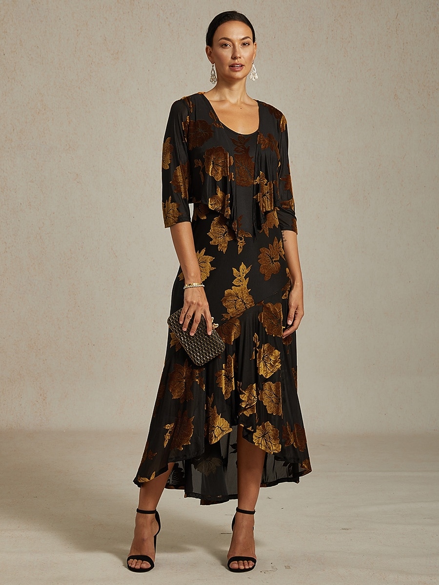 Mulheres encolhe os ombros Floral Elegante Vintage Manga 3/4 Decote V Festa de Noite Convidado do casamento Traje de festa para noite Marron Outono Inverno de 2026 por $51.99 –P2