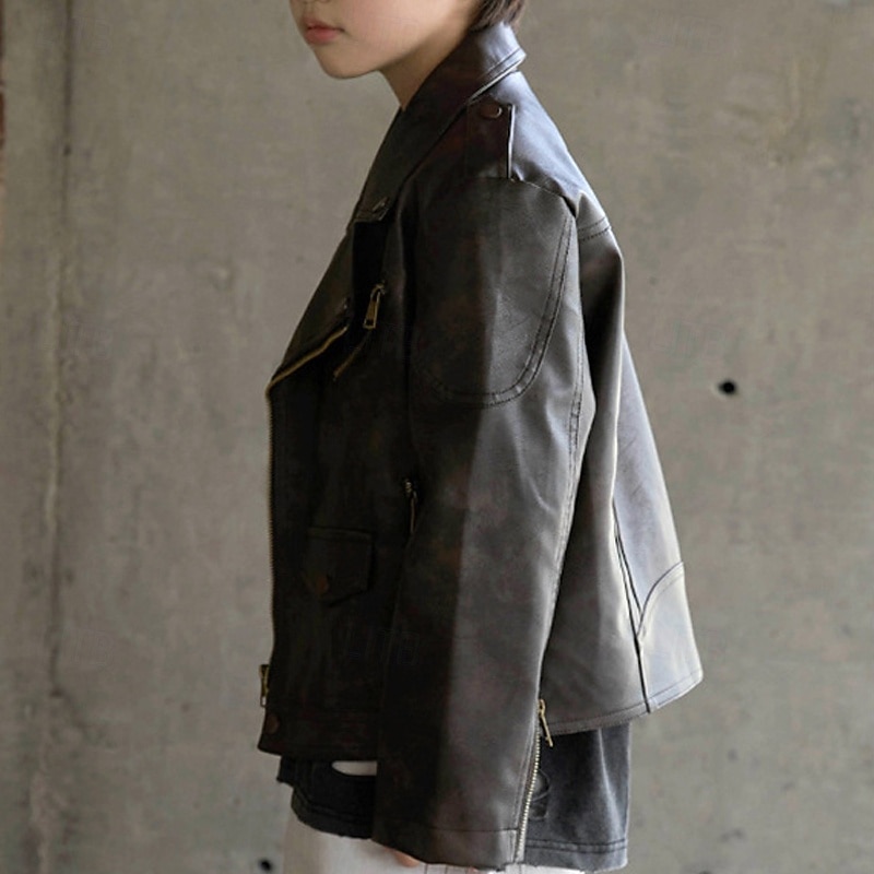 Niños Chico Chaqueta de cuero negro Chaqueta Ropa de calle Plano Manga Larga Cerrar IMPERMEABLE Paravientos: Abrigo Diario Moda Casual Negro Marrón Primavera Otoño 4-12 años 2026 - $55.99 –P9