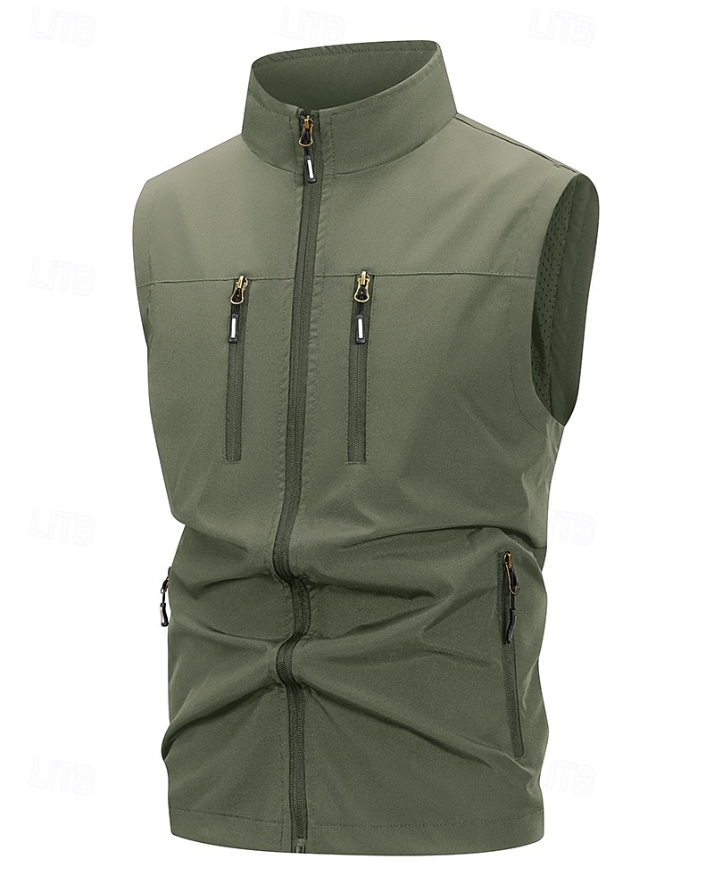 Miesten Liivi Gilet Kalastusliivi ulko- Päivittäin Muoti Vapaa-aika Kevät Syksy Vetoketju Tasku Polyesteri Mukava Tavallinen Yksirivinen yksi nappi Stand-kaula-aukko Normaali Musta Viini Armeijan 2025 - $32.99 –P6