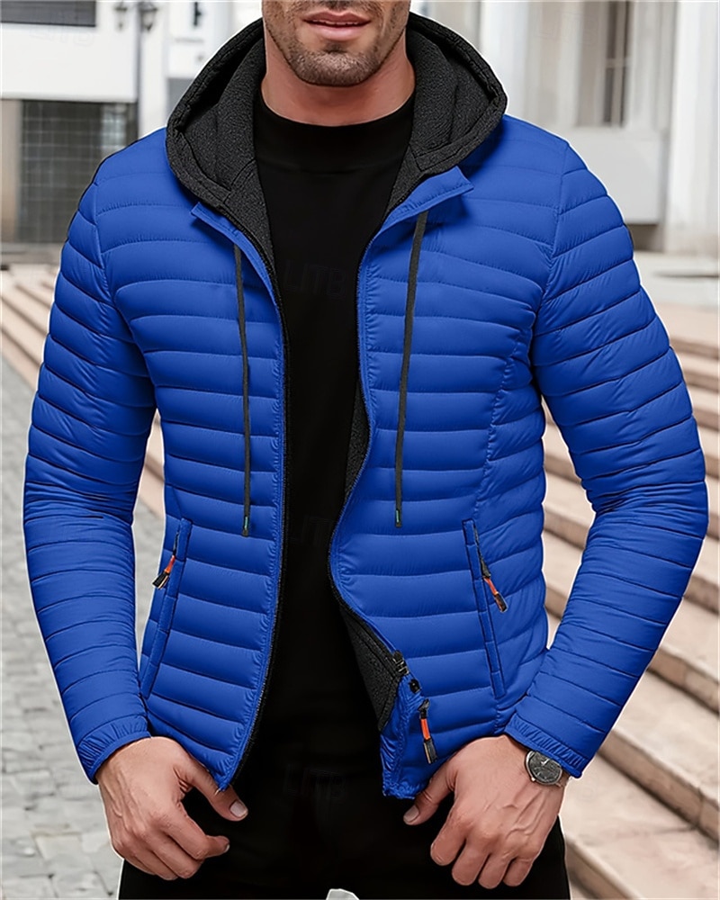 Homens Casaco de inverno Casaco puffer Jaqueta acolchoada Bolsos Poliéster Férias Roupa Diária Encontro Padrão Moda Casual Confortável Térmico / Quente Outono Inverno Cor Sólida / Simples Preto de 2026 por $58.99 –P12