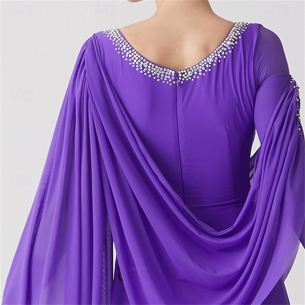 женское платье для бальных танцев, драпированное, с рукавами-шальками, элегантное, для выступлений вальс, танго, фокстрот, конкурсное платье – фиолетовое 2026 - $251.19 –P3