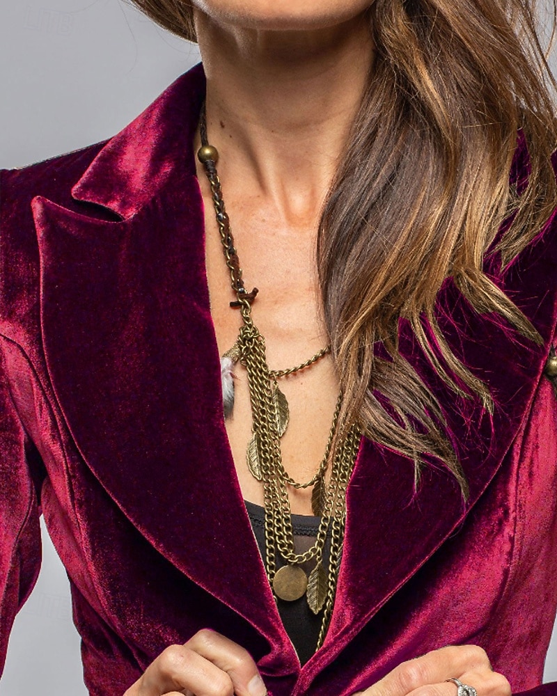 Per donna Blazer Blazer di velluto Confortevole Tasca Moda Semplice Feste Festa / Sera Casuale Corto Regolare Collo ripiegato Vestibilità regolare Manica Lunga Capispalla blu navy Nero Vino Primavera del 2026 a $35.99 –P9