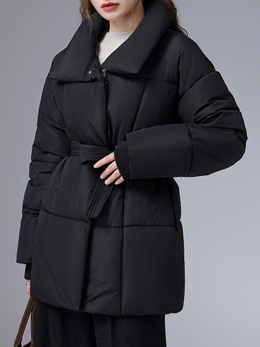 Mulheres Parka Confortável Respirável gravata na frente Bolsos Casual Tecido Férias Rua Casual Roupa Diária Zíper Longo Colarinho Chinês Normal Manga Longa agasalhos Preto Branco Café Primavera Outono de 2026 por $48.99 –P7