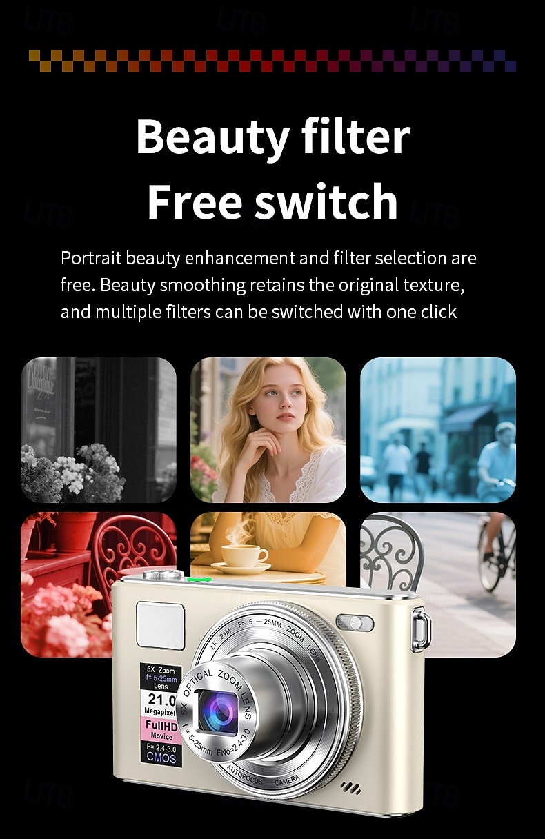 Uusi 4k fhd -digikamera 64 gigatavun muistikortilla vuodelta 2025, kompakti, pieni ja edullinen ladattava valokuvauskamera, 64 megapikselin automaattitarkennuskamera, erittäin sopiva aloitteleville 2026 - $117.99 –P16