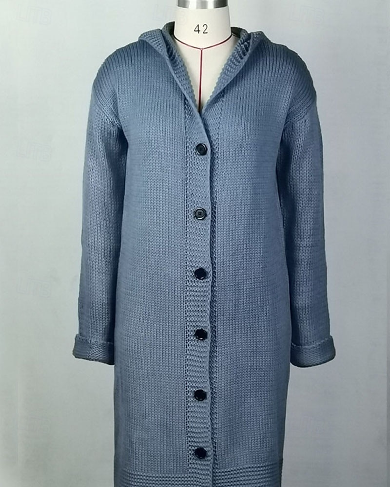 Mujer Pulóveres Cárdigan Elegante Moda Ropa de calle Color sólido Con Capucha Retazos Botones De Punto Manga Larga Tops largos Tejer Exterior Diario Noche Negro Amarillo Otoño Invierno 2025 - $53.99 –P11