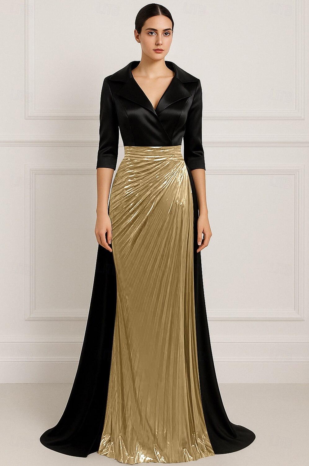 A-Line Floor Length Evening Gown Ball Gown with Overskirt Formal Dress Elegant Silky 3/4 A-Line Floor Length Evening Gown Ball Gown with Overskirt Formal Dress Elegant Silky 3/4