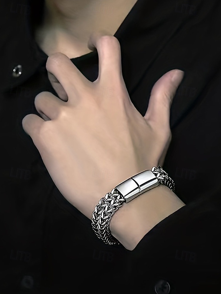 Pánský pletený řetízkový náramek z nerezové oceli s magnetickou sponou – moderní módní šperk pro běžné nošení, do práce i na párty 2026 - $11.99 –P4