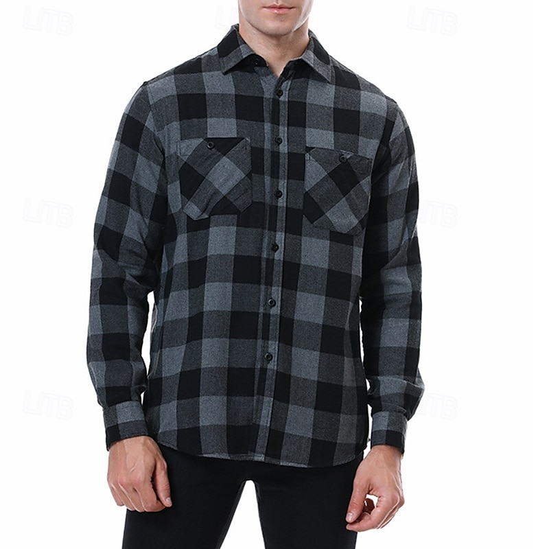 Miesten Paita Rento paita Flanellipaita Button Up paita Päällyspaita Ruudullinen Kausaliteetti Päivittäin Laivaston sininen Pitkähihainen Kauluskäänne 봄 & Syksy Vaatetus 2026 - $29.99 –P7