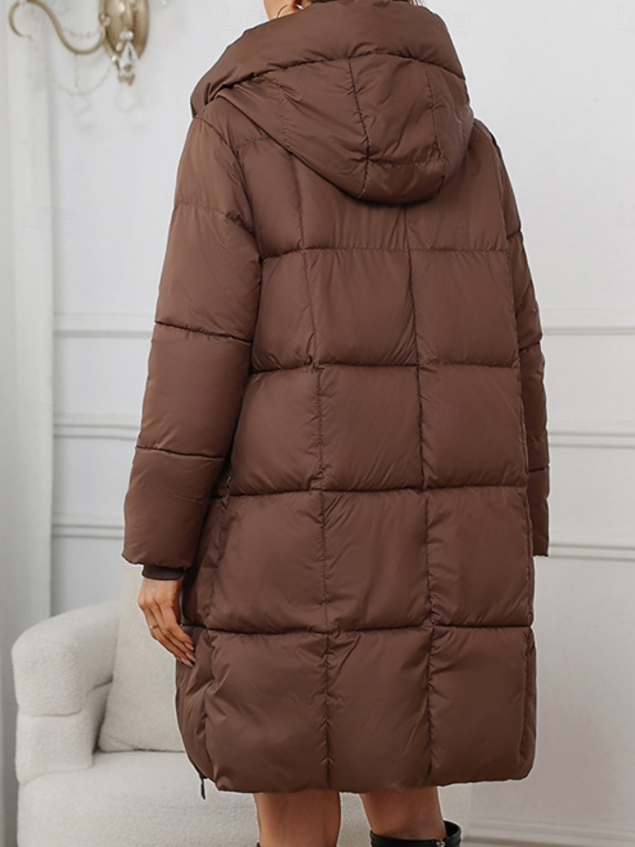 Women's Parka Comfortable Breathable Zipper Pocket Casual Plain Vacation Street Casual Daily Wear Zipper Long Hooded Regular Fit Long Sleeve Outerwear Black Red Khaki Spring Fall 2025 - $51.99 –P2