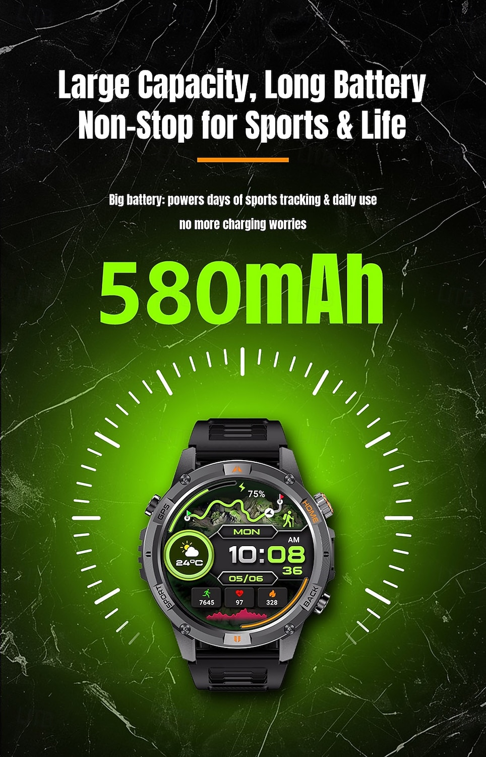ساعة ذكية 2025 بنظام تحديد المواقع العالمي (GPS) بشاشة 1.46 بوصة مزودة ببوصلة ومصباح يدوي وبلوتوث ومكالمات وبطارية 580 مللي أمبير في الساعة ومقاومة للماء وتتبع اللياقة البدنية وساعة رياضية ذكية 2025 - $51.99 –P9