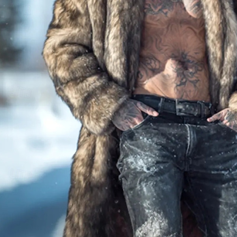 Męskie Kurtka zimowa Płaszcz ze sztucznego futra Codzienny Urlop Keep Warm Polar Zima Równina Moda Moda miejska Klapa Długie Żółty Kurtki 2026 - $62.99 –P3