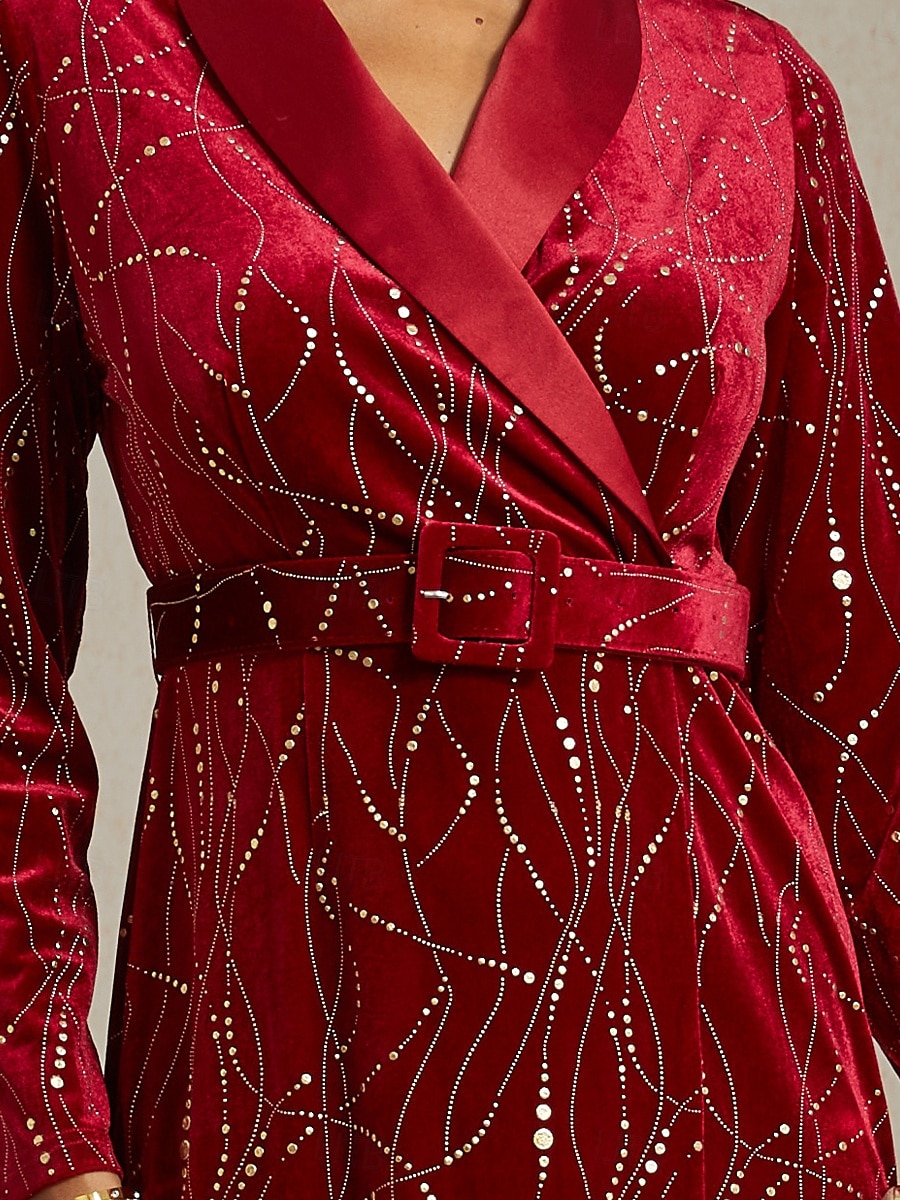 Christmas Women's Midi Dress Blazer Dress Shift Dress Velvet Dress Glitter Elegant Birthday Party Cocktail Party Regular Fit Polka Dot Long Sleeve V Neck Wine Spring Winter 2026 - $59.99 –P4