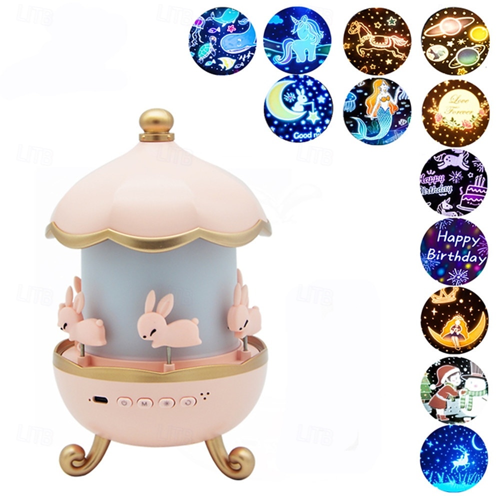 Proiettore Notturno Carousel Bunny 12 Film Musica e Altoparlante Bluetooth Proiettore di Stelle Rotante a 360° per Camera dei Bambini Lampada Nursery Ricaricabile Regalo di San Valentino per Bambine del 2026 a $47.99 –P2