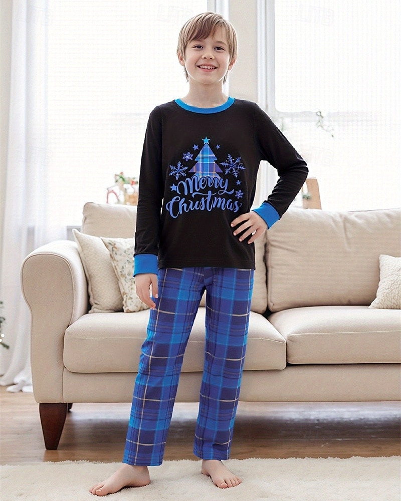 Family Christmas Christmas Family Pajamas Pajamas Family Sets Graphic Plaid Snowflake Home Print Blue Long Sleeve Daily Matching Outfits 2026 - $14.49 –P2