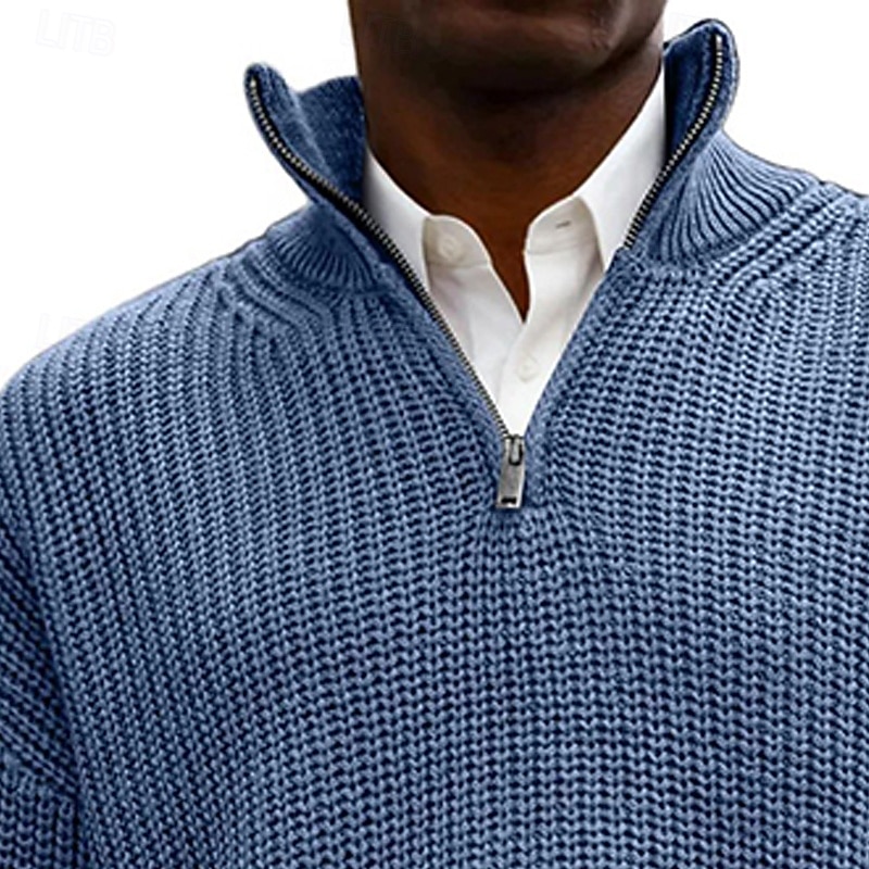 Men's Sweater Pullover Sweater Jumper Quarter Zip Pullover Sweater Ribbed Knit Regular Tops Knitted Slim Fit Plain Standing Collar Knitwear Contemporary Casual Daily Wear Clothing Apparel Spring Fall 2026 - $36.99 –P9