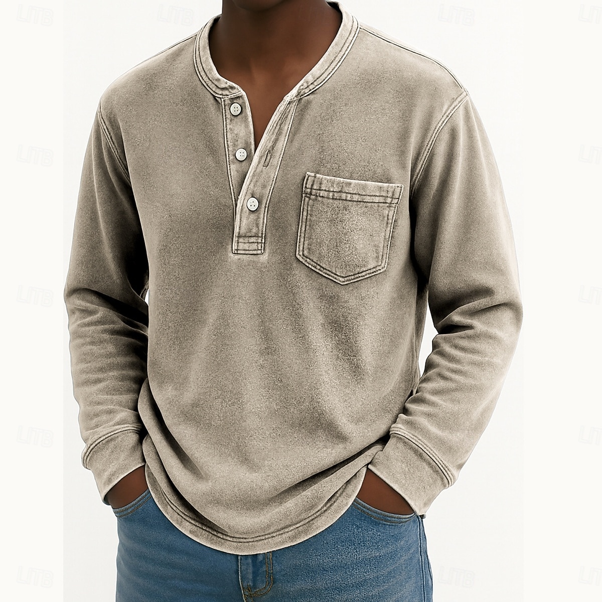 Férfi Henley ing 100% Cotton Acid Wash ing Póló póló Hosszú ujj Régies (Vintage) Retró Alkalmi Régies stílus Kimosva Henley Hétköznapi Tavasz Ősz Minden évszak Sötétbarna Fekete Rózsaszín Henley póló 2026 - $31.99 –P16