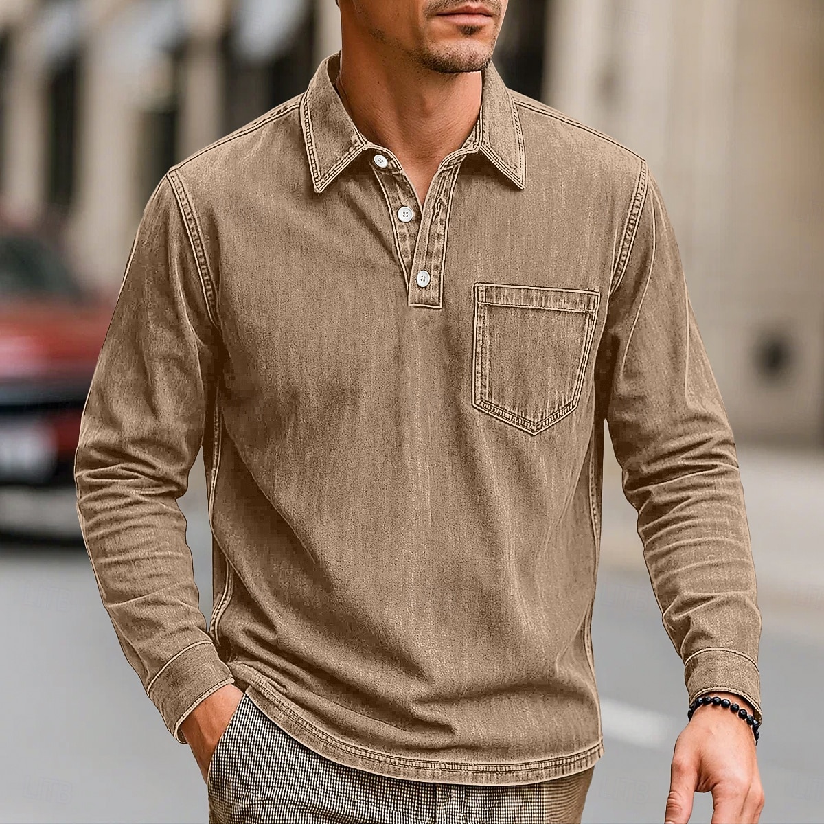 Per uomo Polo Polo da Golf Streetwear Affari Classico Manica Lunga Vintage Essenziale Tinta unica Semplice Tasca Autunno Inverno Interstagionale Vestibilità comoda Nero Rosa Blu marino Blu Viola del 2026 a $31.99 –P4