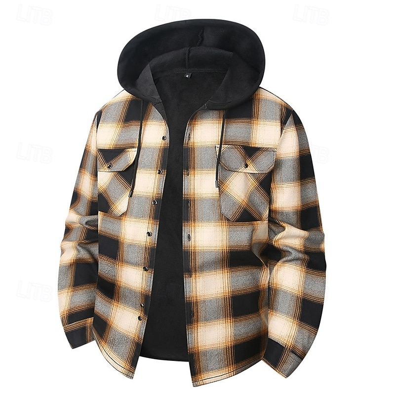 Per uomo Giacca-camicia Giacca camicia Giacca invernale Plaid Vacanza Abbigliamento quotidiano Bianco Rosso Blu Arancione Manica Lunga Con Cappuccio Autunno Inverno Abbigliamento Tasca Frontale del 2026 a $37.99 –P10