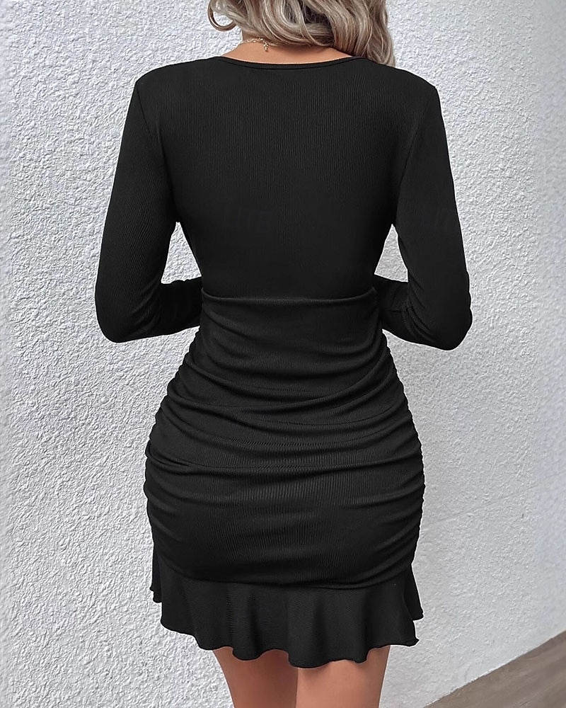 Női Mini ruha Koktélruha Hüvelyruha Bodycon ruha Elegáns Divat Modern Estély Parti Különleges alkalom Normál Sima Hosszú ujj V-alakú Fekete Tavasz Ősz Tél 2026 - $28.99 –P3