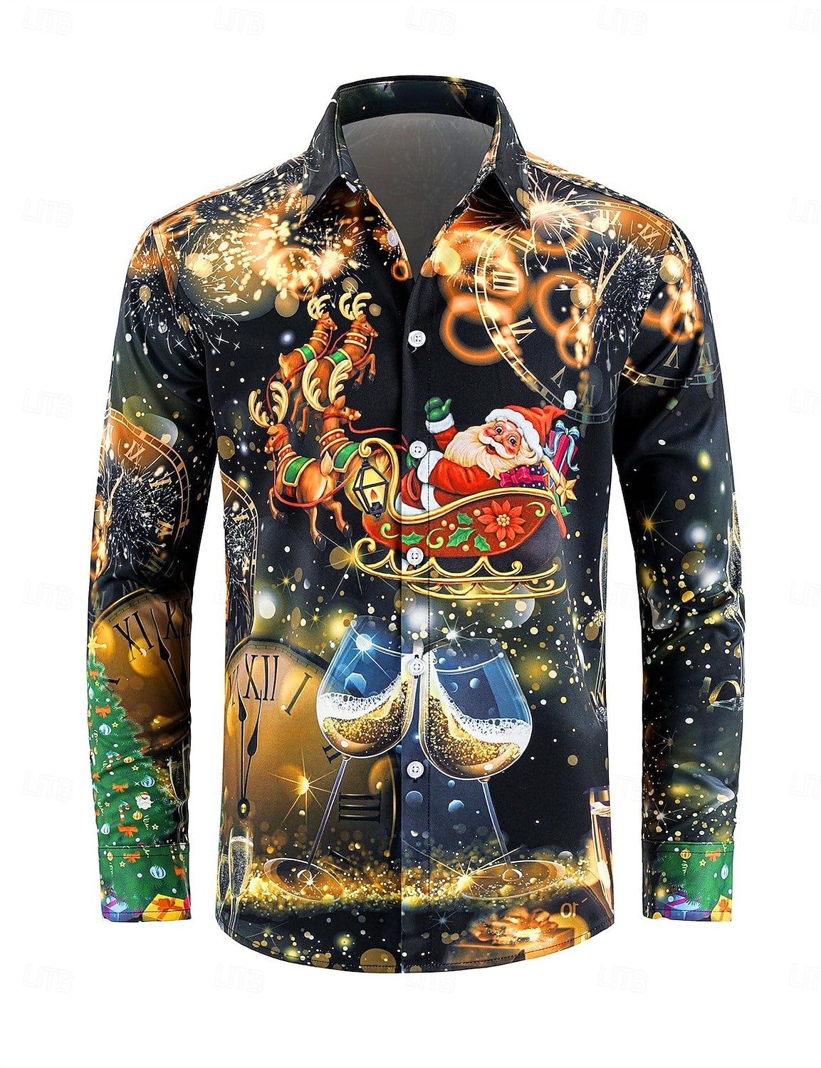 Karácsony Hosszú ujjak Gombos ing Mikulás Grafikus Újdonságok Vicces mert Férfi Felnőttek 3D nyomtatás mert Karácsony Farsang Újév Parti 2025 - $24.99 –P2