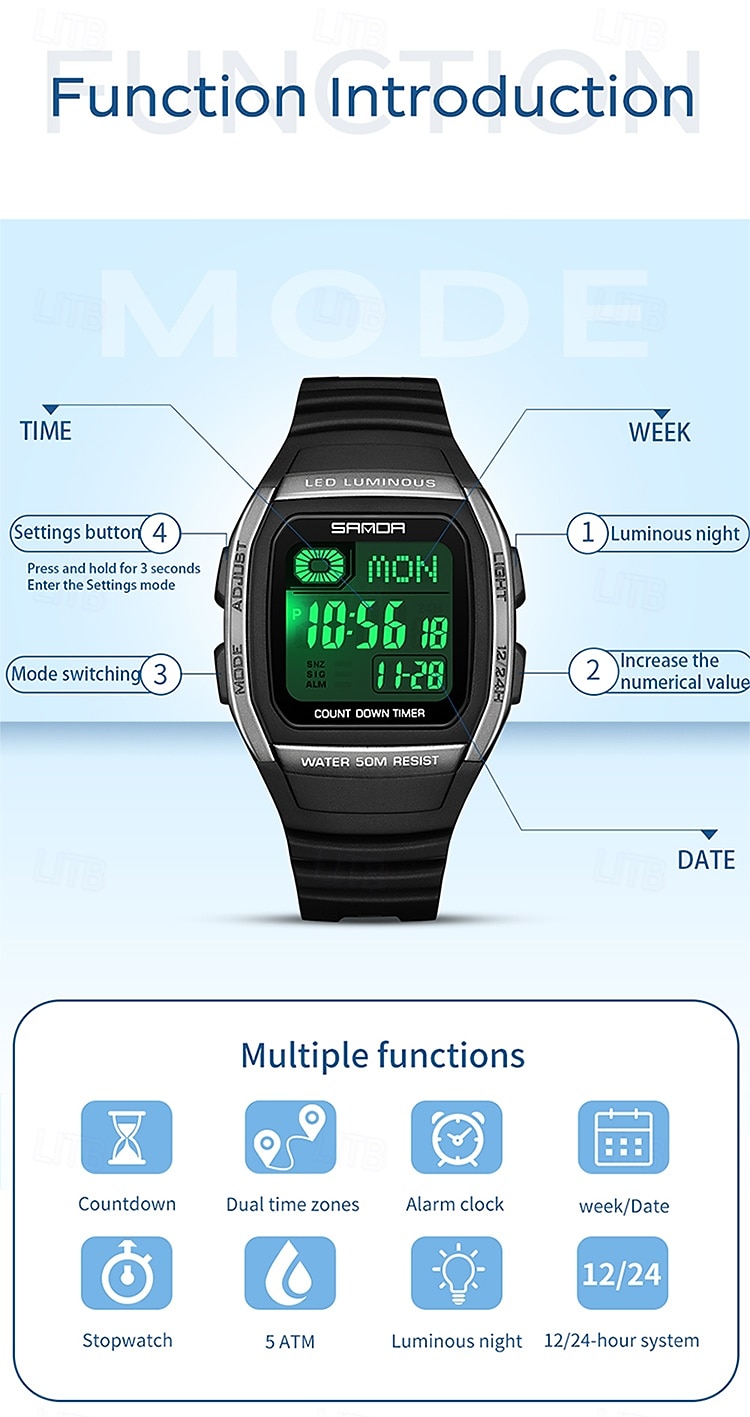 SANDA Gift for Women Men Digital Watch Large Dial Outdoor Sports Casual Luminous Calendar Date Waterproof Silicone Watch 2026 - $29.99 –P8