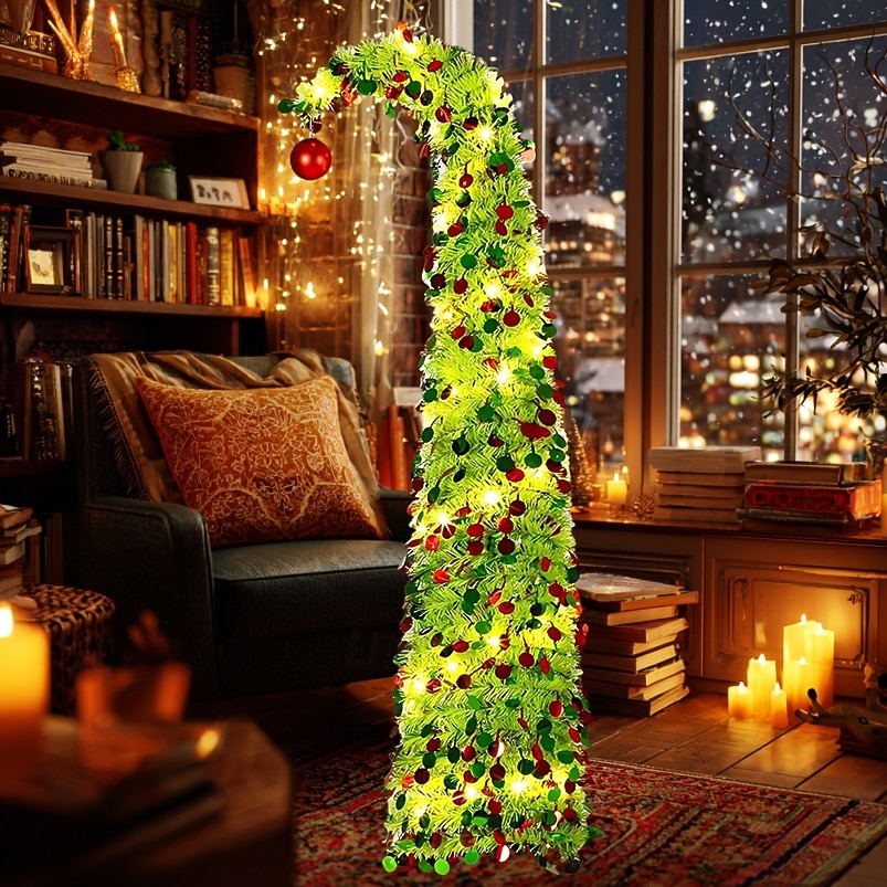 Christmas crooked neck red and green decorative circular Christmas tree 5M50Leds warm light string indoor apartment living room porch holiday decorative light 5FT 2025 - CAD $40.99 –P16