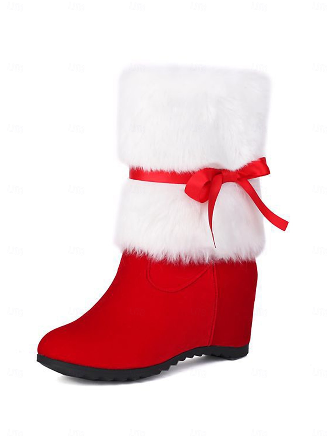 stivali da donna con zeppa foderati in pelliccia rossa e fiocco - comodi stivali invernali per feste, Natale, uscite informali e abbigliamento per il freddo del 2026 a $59.99 –P1