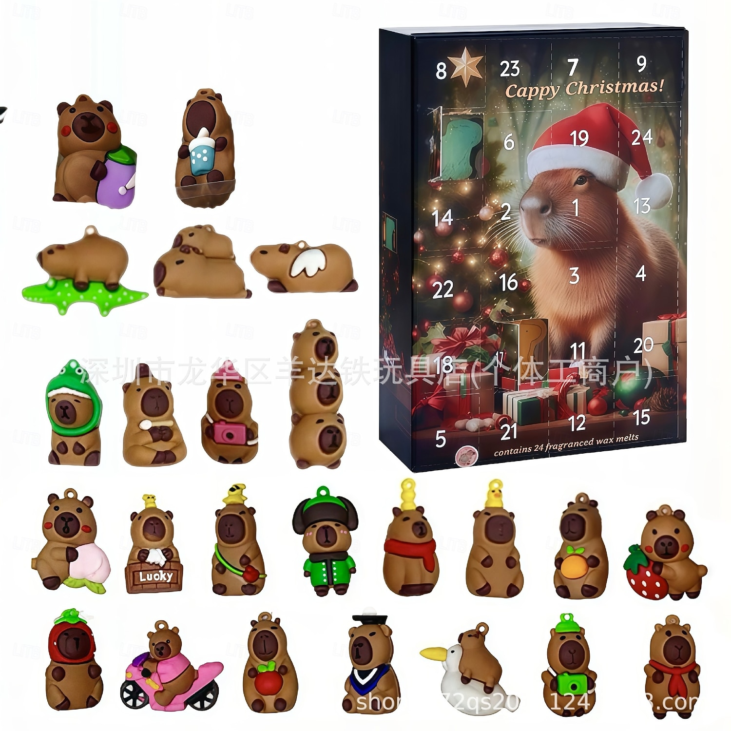 2025年 カピバラのアドベントカレンダー、24日間のカピバラのオーナメント、クリスマスカウントダウンギフト、靴下に入れるかわいいカピバラのフィギュア、アドベントカレンダー、漫画のカピバラ人形  コレクション – $25.99 –P2