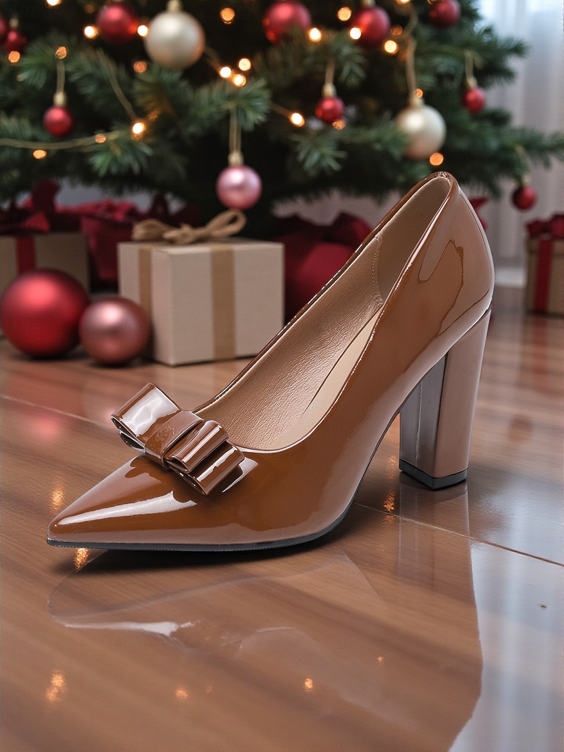 Escarpins à bout pointu en cuir verni vert pour femme, ornés d'un nœud - chaussures élégantes pour les fêtes de fin d'année de 2026 ? $46.99 –P8