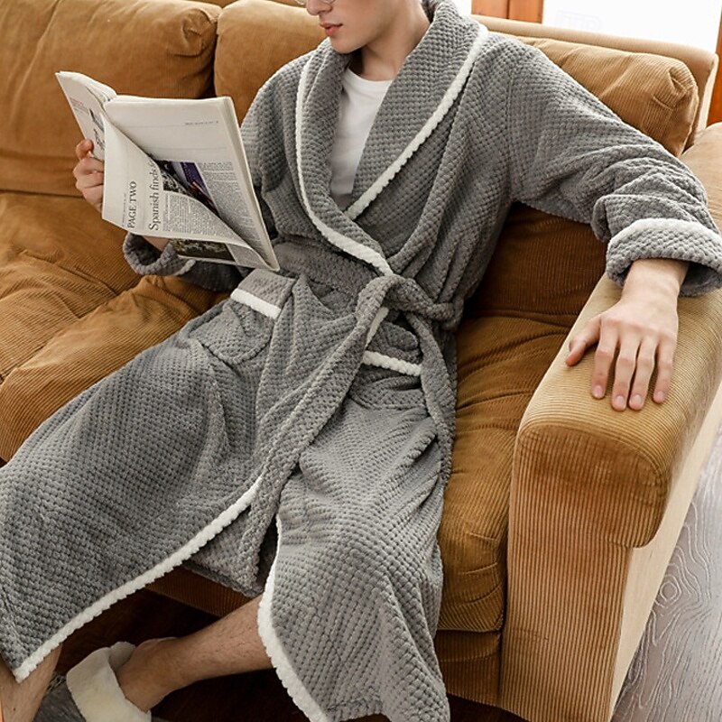 Férfi Pizsamák Fürdőruha Sima Divat Stílusos Klasszikus Otthon Napi Ágy Flanel Poliészter Melegen tartani Mokaszinok Mekano Hajtóka Hosszú ujj Tél Sötétkék khakizöld 2025 - $35.99 –P3