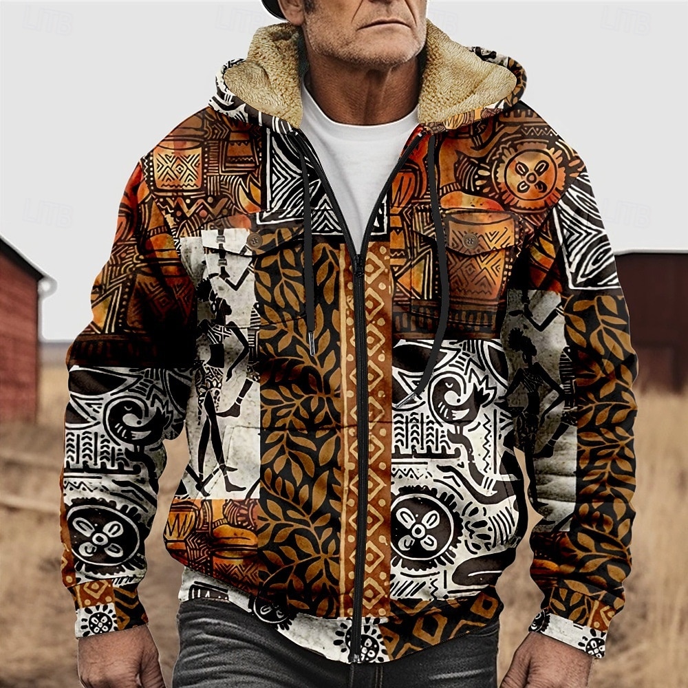 Per uomo Grafico Stile Boho Felpa con Cappuccio Giacca di pelle Moda Etnico Casual Manica Lunga Con Cappuccio All'aperto Sport all'Aperto Uscire Marrone chiaro Arancione scuro Giallo Blu Arancione del 2026 a $57.99 –P8