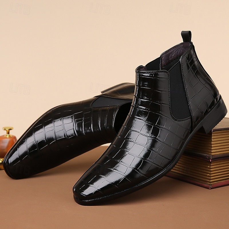 stivali chelsea da uomo in vera pelle sintetica color cuoio con pannelli laterali elastici e finitura liscia, eleganti stivaletti eleganti per lavoro, feste e occasioni formali del 2026 a $54.99 –P8
