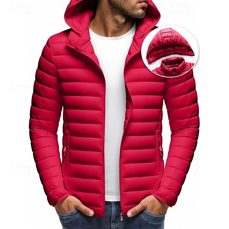Voor heren Winterjas Pufferjas Gewatteerde jas Zak Polyester Vakantie Alledaagse kleding Afspraakje Normaal Modieus Casual Comfortabel Thermisch Warm Winter Effen / effen kleur Zwart Wit Geel Rood 2026 - $49.99 –P8