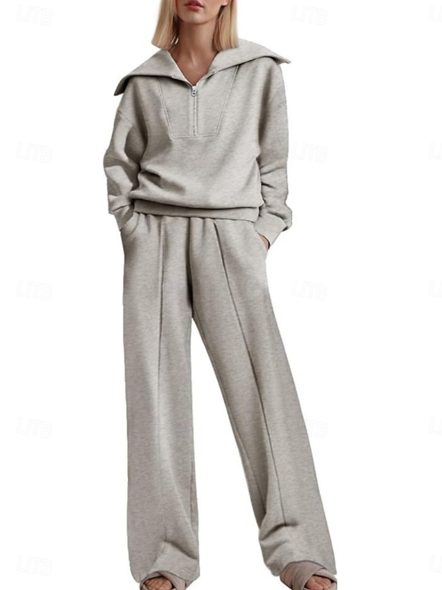 Dames Modieus Streetwear Broeken Sets Bolero Top Lange mouw Overhemdkraag Effen Kleur Vetoketju Buiten Werk Casual Blozend Roze Marineblauw Grijs Lente Normale pasvorm 2025 - $47.99 –P5