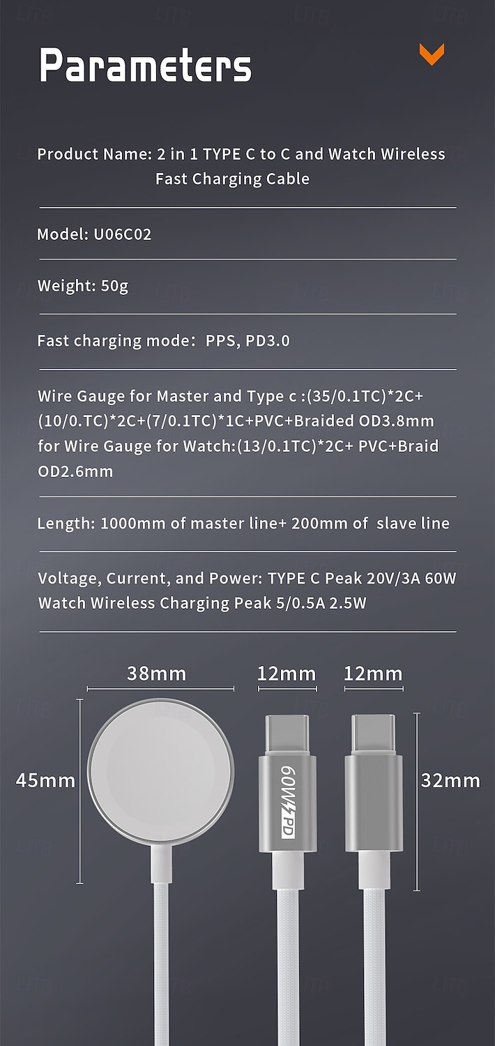 Wireless Charging for Apple Watch iWatch Magnetic PD Fast Charging 65W 2-in-1 Type-C Cable 20V 3A 2026 - $16.99 –P9