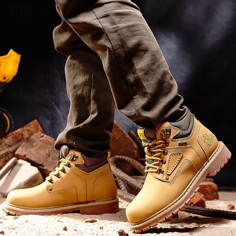 Men's Yellow Faux Leather Work Safety Boots with Shock-Absorbing Sole and Steel-Toe Protection, Durable Construction Boots for Outdoor Labor and Industrial Work 2026 - $64.99 –P17