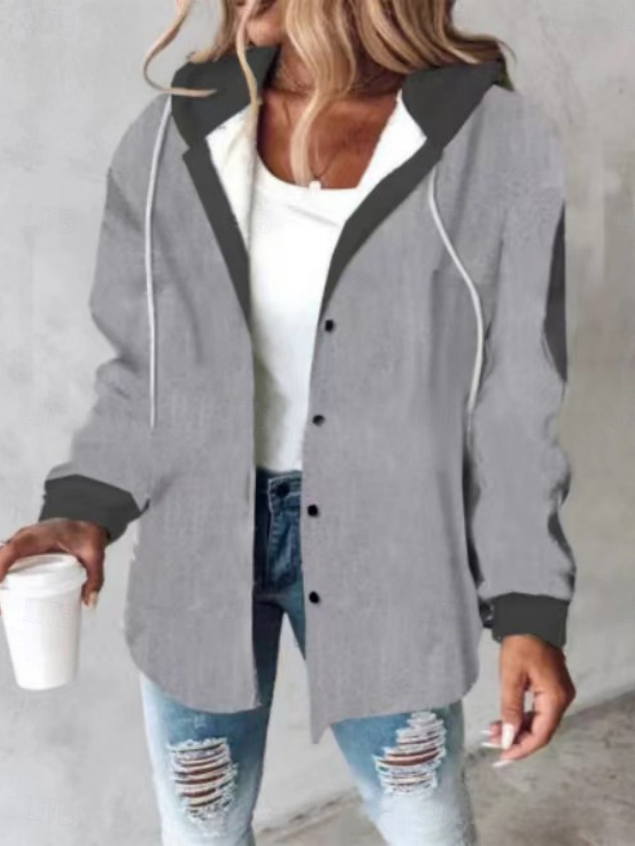 Femmes Veste Décontractée Veste à Capuche Confortable Respirant Boutons Occasionnel Couleur Unie Vacances Rue Tenue quotidienne Sortir Simple Boutonnage Régulier À capuche Coupe régulière manche de 2026 ? $29.99 –P2