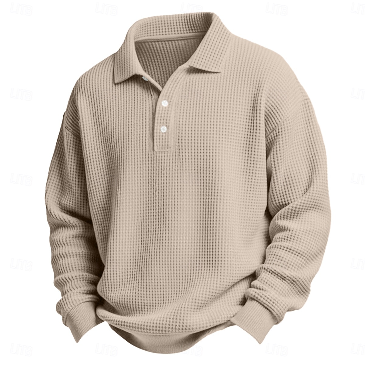 2025年 男性用 ワッフルポロシャツ ゴルフシャツ カジュアル 祝日 ラペル 長袖 クール 平織り クラシック 秋 春 & 秋 オールシーズン レギュラー ホワイト ライトグリーン ライトブルー ルビーレッド ネイビーブルー パープル ワッフルポロシャツ  コレクション – $23.99 –P11