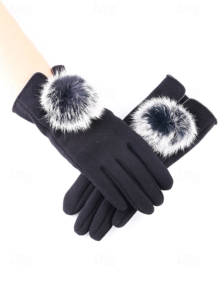 Guantes táctiles navideños para mujer con pompones de piel sintética de conejo, tejido de poliéster cálido, varios colores, perfectos para la moda de invierno y regalos navideños. 2026 - $11.99 –P8