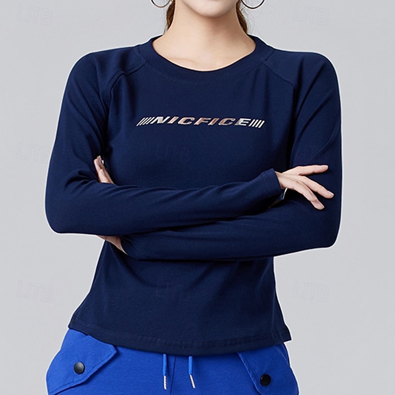 Damen Einfarbig Lauf-T-Shirt Fitnessshirt Sporttop Frühling Herbst Langarm Athleisure Baumwolle Warm Weich Atmungsaktiv Fitnessstudio Wandern Laufen Training Yoga Weinrot Schwarz Weiß Sportbekleidung 2026 - $16.49 –P7