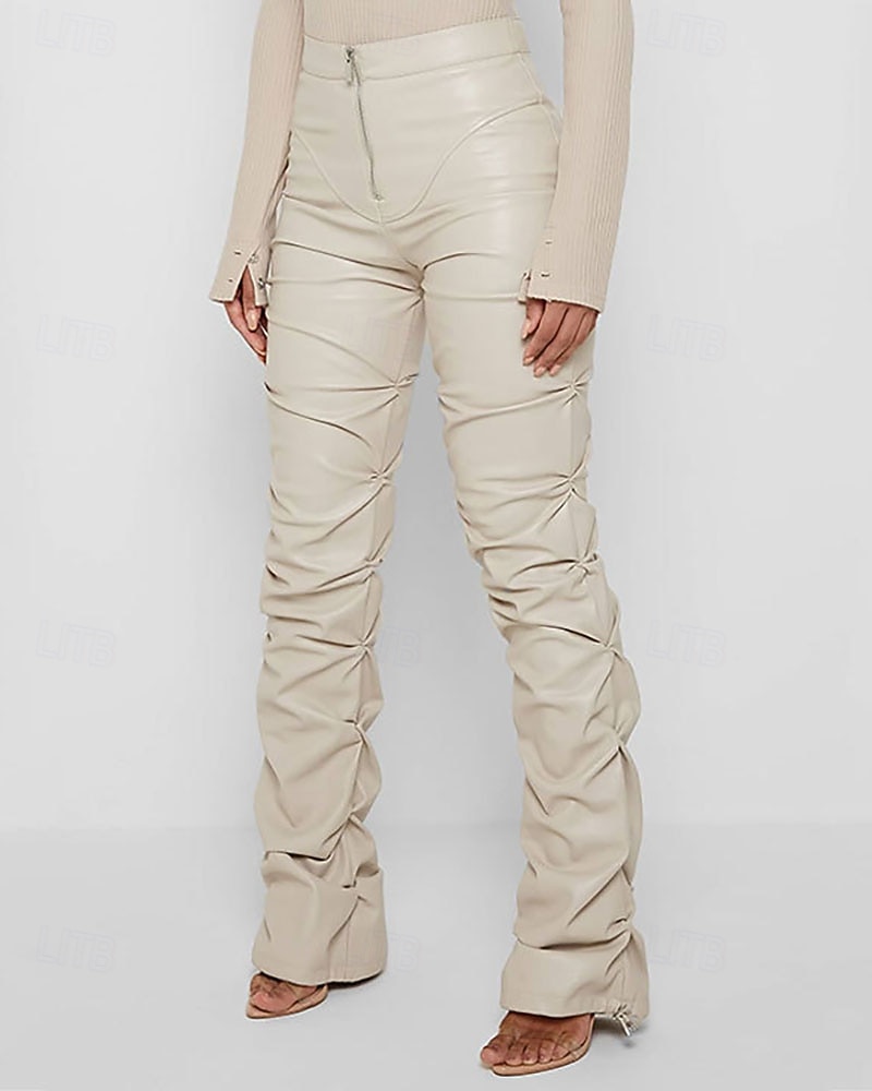 Per donna Pantaloni di pelle Moda Streetwear Casual Lunghezza intera Vita media Semplice Cerniera Tasca Confortevole Micro-elastico Quotidiano All'aperto Vacanza Bianco latte Verde translucido Nero del 2026 a $44.99 –P6